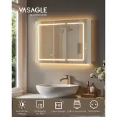 Vasagle Wandschrank mit Spiegel und LED-Beleuchtung, Vergrößerungsspiegel