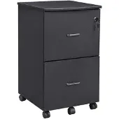 Helloshop26 Mobiler Büroschrank mit Schloss, 2 Schubladen, Rollenbremssystem, Schienen.