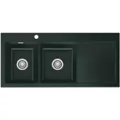 SYSTEMCERAM KeraDomo Spüle MERA DOUBLE in EIBE mit Becken links und Handbetätigung /