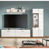 Freiraum Wohnwand >Ice< in Weiß / Weiß Hochglanz - 235x160x41cm (BxHxT)