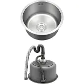 Markenlos Runde Spüle aus Edelstahl 41 cm mit Überlauf