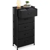 Relaxdays Kommode, HxBxT: 94 x 45 x 30 cm, 5 Stoffschubladen, Metall, MDF, Flur, Schlafzimmer, Flurkommode, schwarz