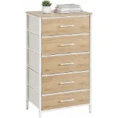 Relaxdays Kommode, HxBxT: 94 x 45 x 30 cm, 5 Stoffschubladen, Metall, MDF, Flur, Schlafzimmer, Flurkommode, natur/weiß