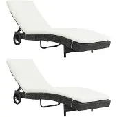 vidaXL Sonnenliegen 2 Stk. mit Rollen und Auflagen Poly Rattan Schwarz