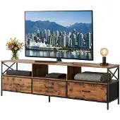 Relaxdays TV Lowboard, HxBxT: 50 x 170 x 40 cm, 3 Schubladen & Ablagen, MDF, Metall, Stoff, Fernsehtisch, braun/schwarz