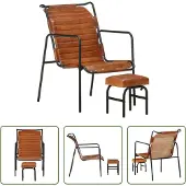 The Living Store Relaxsessel mit Fußhocker Braun Echtleder