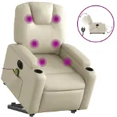 vidaXL Massagesessel mit Aufstehhilfe Elektrisch Creme Kunstleder