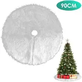 Jiubiaz Weihnachtsbaumdecke Christbaumdecke Weiß Plüsch Christbaumteppich Rock Rund 90cm