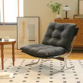 Great han Bequemer Kunstleder Sessel Metallbeine Barcelona Stil Schwarz für Wohnzimmer Balkon