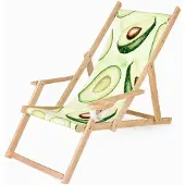 Ferocity Holz Klappliegestuhl mit Armlehne und Getränkehalter, Avocado Motiv, klappbar