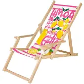 Ferocity Holz Klappliegestuhl mit Armlehne und Getränkehalter, Zitronen Pink Motiv, klappbar