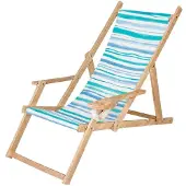 Ferocity Holz Klappliegestuhl mit Armlehne und Getränkehalter, Blau-Weiß Streifen Motiv, klappbar