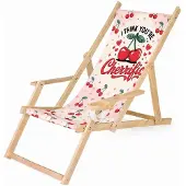 Ferocity Holz Klappliegestuhl mit Armlehne und Getränkehalter, Kirschen Motiv, klappbar