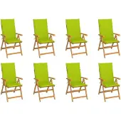 Markenlos Verstellbare Gartenstühle mit Auflagen, 8 Stück, aus massivem Teakholz