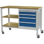 Simplaflex Forum Kastenwerkbank mobil B1300mm 4 Schubladen 2 Böden RAL7035/5010