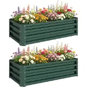 BundiGlassware Hochbeet Metall 2er-Set, Offener Boden, Für Garten Balkon, 110x50x30cm, Grün