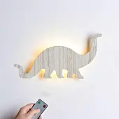 Lights4fun Holz Diplodocus LED Nachtlicht Wandlicht mit Fernbedienung und Timer