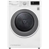 LG RC91V5AV6N, Freistehend, Frontlader, Wärmepumpe, Weiß, Tasten, Drehregler, Links