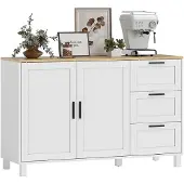 HOMCOM Sideboard mit Soft-Close-Türen, Aufbewahrungsschrank mit 3 Schubladen