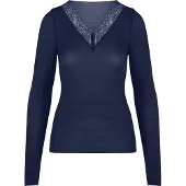 Hunkemoller super soft Spitzen-Shirt aus Kaschmir-Mix mit V-Ausschnit Blau