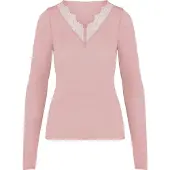 Hunkemoller super soft Spitzen-Shirt aus Kaschmir-Mix mit V-Ausschnit Rosa