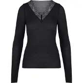 Hunkemoller super soft Spitzen-Shirt aus Kaschmir-Mix mit V-Ausschnit Schwarz