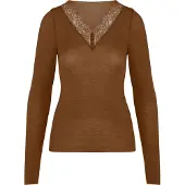 Hunkemoller super soft Spitzen-Shirt aus Kaschmir-Mix mit V-Ausschnit Braun