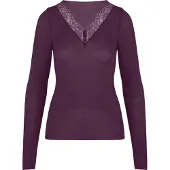 Hunkemoller super soft Spitzen-Shirt aus Kaschmir-Mix mit V-Ausschnit Lila