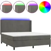 vidaXL Boxspringbett mit Matratze & LED Dunkelgrau 160x200 cm Samt