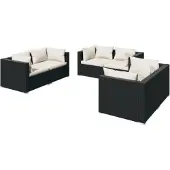 vidaXL 6-tlg. Garten-Lounge-Set mit Kissen Poly Rattan Schwarz