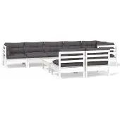 vidaXL 9-tlg. Garten-Lounge-Set mit Kissen Weiß Kiefer Massivholz