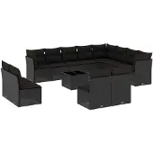 vidaXL 13-tlg. Garten-Sofagarnitur mit Kissen Schwarz Poly Rattan