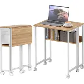 HOMCOM Schreibtisch Klappbar Kleiner 63 cm Klappschreibtisch mit Rollen Natur
