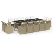 vidaXL 15-tlg. Garten-Essgruppe mit Kissen Poly Rattan Beige