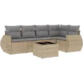 vidaXL 6-tlg. Garten-Sofagarnitur mit Kissen Beige Poly Rattan