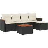 vidaXL 6-tlg. Garten-Sofagarnitur mit Kissen Schwarz Poly Rattan