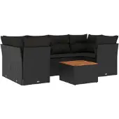 vidaXL 7-tlg. Garten-Sofagarnitur mit Kissen Schwarz Poly Rattan