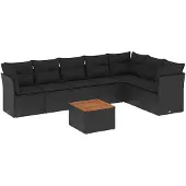 vidaXL 8-tlg. Garten-Sofagarnitur mit Kissen Schwarz Poly Rattan