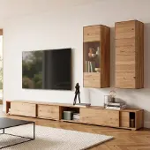 Lomadox Wohnwand braun WYNDHAM-69 Wildeiche massiv geölt 4-teilig