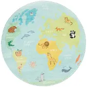 Little Olly Kinderteppich Rund | Globe Hellblau | Ø 160cm | Blau | Baumwolle | Rund