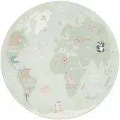 Little Olly Kinderteppich Rund | Globe Mint | Ø 100cm | Blau | Baumwolle | Rund