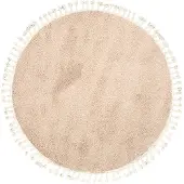 NATURL. Teppich Hochflor Rund | Lofty Fringe Beige | Ø 200cm | Creme | Jute | Rund