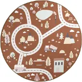 Little Olly Auto Spielteppich Rund | Rocky Ride Terracotta | Ø 160cm | Terra | Polyester | Rund