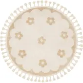 Little Olly Waschbarer Kinderteppich Rund | Moos Flower Creme | Ø 120cm | Creme | Polypropylen | Rund | Kinder Teppich | Kinderzimmer