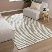 FRAAI Baumwollteppich | Dazzle Blocks Grün Weiß | 140x200cm | Weiß | Rechteckig