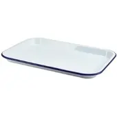 Genware Emaille-Serviertablett, weiß mit blauem Rand - 33,5x23,5x2,2cm"
