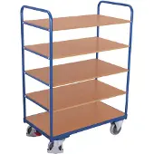 Variofit Etagenwagen, hoch mit 5 Ladeflächen 850x500mm Enzianblau RAL 5016