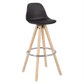 Woltu Barhocker Küchenstuhl aus Kunstleder Holzgestell mit Lehne + Fußstütze, Schwarz
