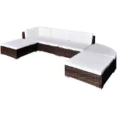 vidaXL 6-tlg. Garten-Lounge-Set mit Auflagen Poly Rattan Braun