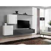 AEA Wohnwand Wohnzimmer Set Grau Sideboard Wandregal 4tlg Set Designer Holz
